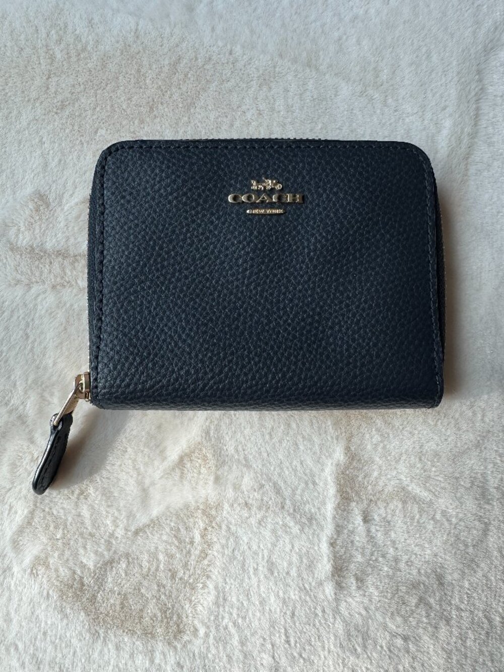 Authentic Coach Navy Pebble Leather Small Zip Around Wallet (Style 24808)